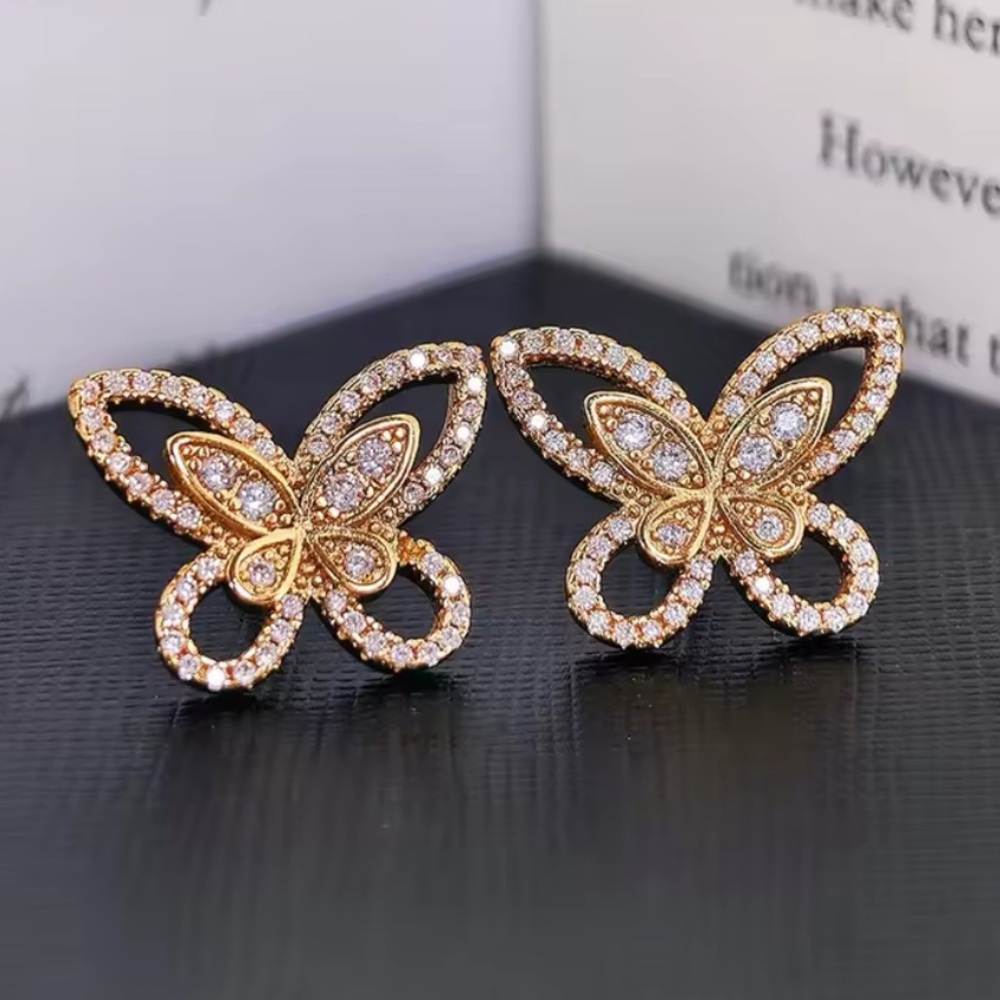 Rose Gold Filled Cubic Zirconia Butterfly Earrings - Picture 1 of 1